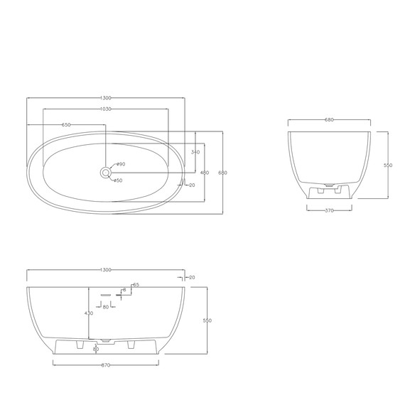 Ванна каменная Abber Stein 130x68 см AS9641-1.3, белый матовый, Размер - мм: 1300х700 - фото 11