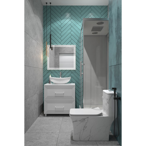 Унитаз-моноблок безободковый EvaGold EG060002 с тонкой крышкой микролифт, белый с декором - фото 2