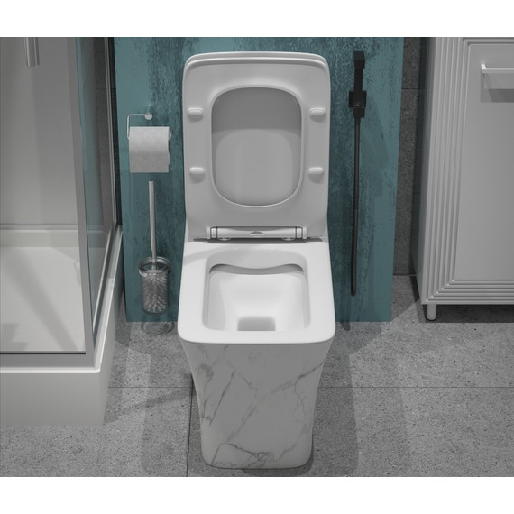 Унитаз-моноблок безободковый EvaGold EG060002 с тонкой крышкой микролифт, белый с декором - фото 6