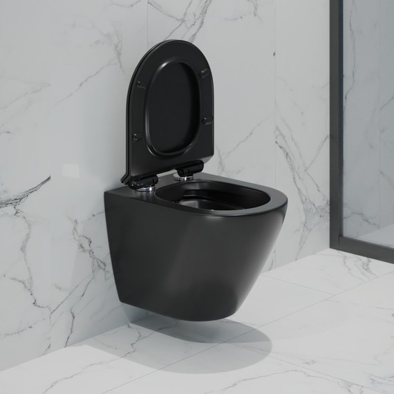 Унитаз подвесной безободковый EvaGold EG070003 с тонкой крышкой микролифт, чёрный матовый - фото 2