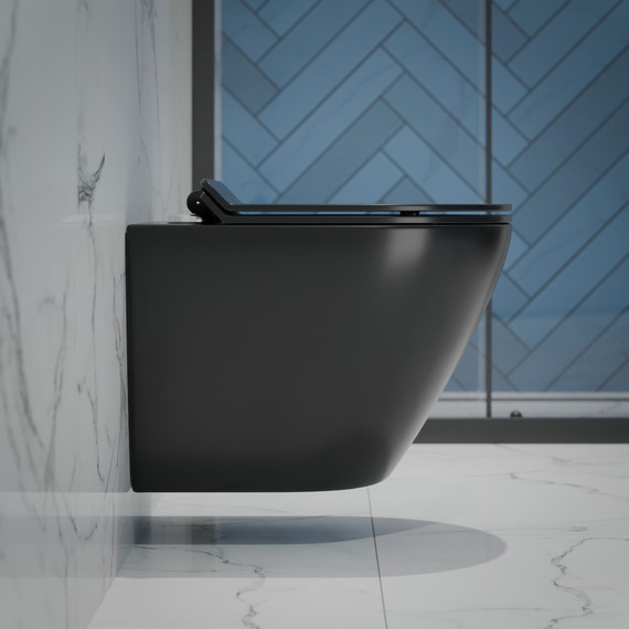 Унитаз подвесной безободковый EvaGold EG070003 с тонкой крышкой микролифт, чёрный матовый - фото 4