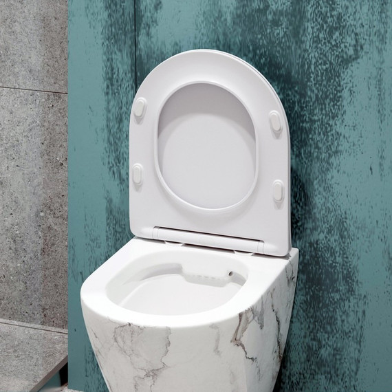 Унитаз подвесной безободковый EvaGold EG070017 с тонкой крышкой микролифт, белый мрамор - фото 2