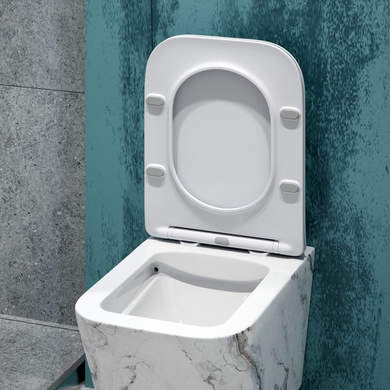 Унитаз подвесной безободковый EvaGold EG070018 с тонкой крышкой микролифт, белый мрамор - фото 2