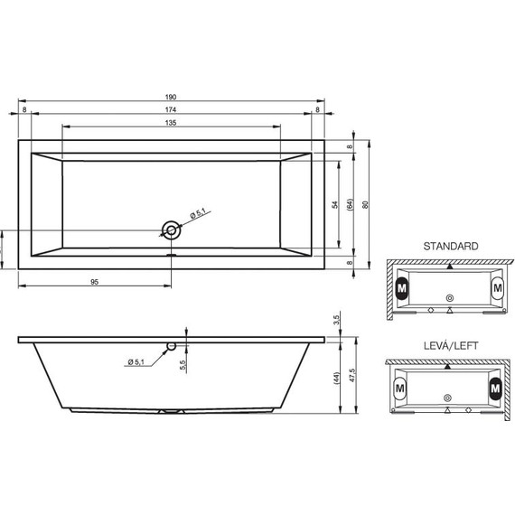 Ванна акриловая Riho LUSSO 190x80 см B015001005, Размер - мм: 1900х800 - фото 6