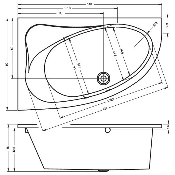 Ванна акриловая Riho LYRA 140x90 см B019001005 R - фото 6