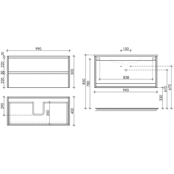 Тумба подвесная с раковиной-столешницей Sancos Libra 100 см LB100W (раковина Element CN7003MB) - фото 10