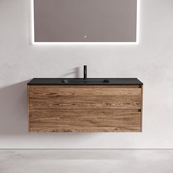 Тумба подвесная с раковиной-столешницей Sancos Libra 120 см LB120-1ECH, дуб чарльстон (раковина Element CN7006MB) - фото 