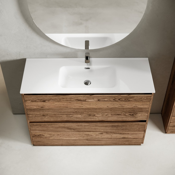 Тумба напольная с раковиной-столешницей Sancos Libra Floor 120 см LB120F-1ECH, дуб чарльстон (раковина Element CN7006) - фото 