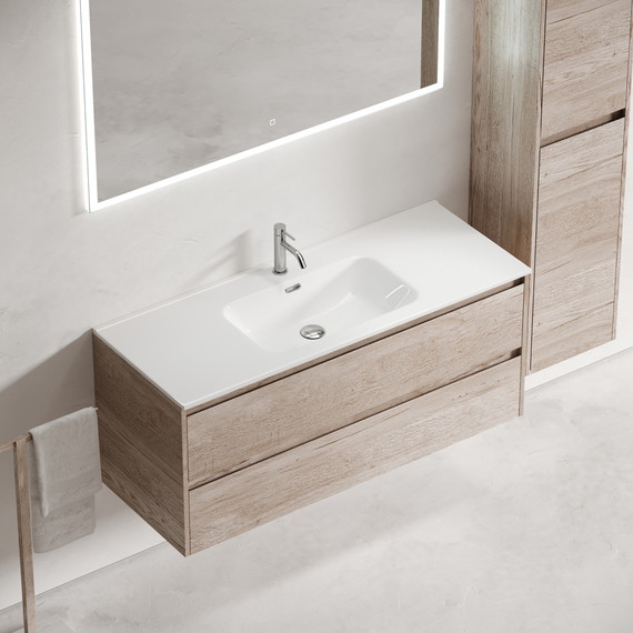 Тумба подвесная с раковиной-столешницей Sancos Libra 120 см LB120-1EG, дуб галифакс натуральный (раковина Element CN7006) - фото 4