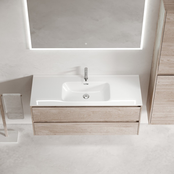 Тумба подвесная с раковиной-столешницей Sancos Libra 120 см LB120-1EG, дуб галифакс натуральный (раковина Element CN7006) - фото 5