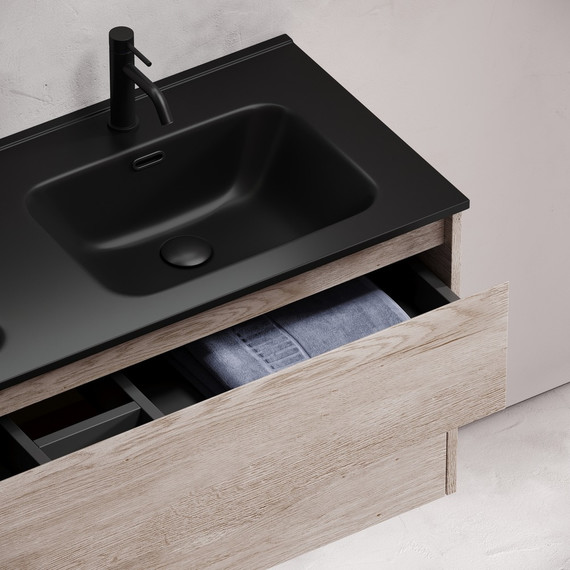 Тумба подвесная с раковиной Sancos Libra 120 см LB120-2EG, дуб галифакс натуральный (раковина Element CN7004MB) - фото 7