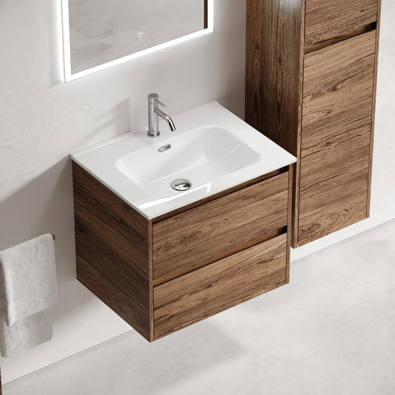 Тумба подвесная с раковиной Sancos Libra 60 см LB60ECH, дуб чарльстон (раковина Element CN7001) - фото 4