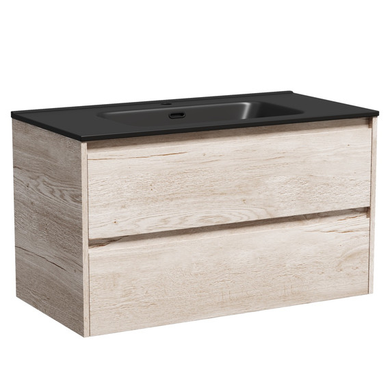 Тумба подвесная с раковиной-столешницей Sancos Libra 90 см LB90EG, дуб галифакс натуральный (раковина Element CN7002MB) - фото 2