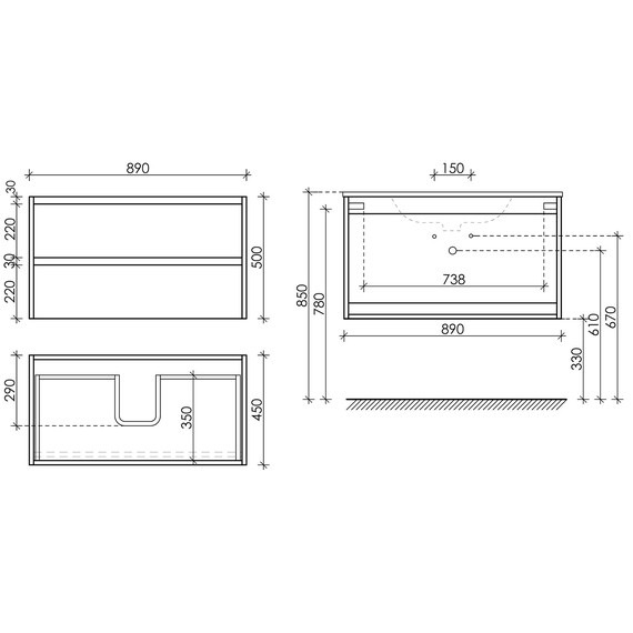 Тумба подвесная с раковиной-столешницей Sancos Libra 90 см LB90W (раковина Element CN7002MB) - фото 10