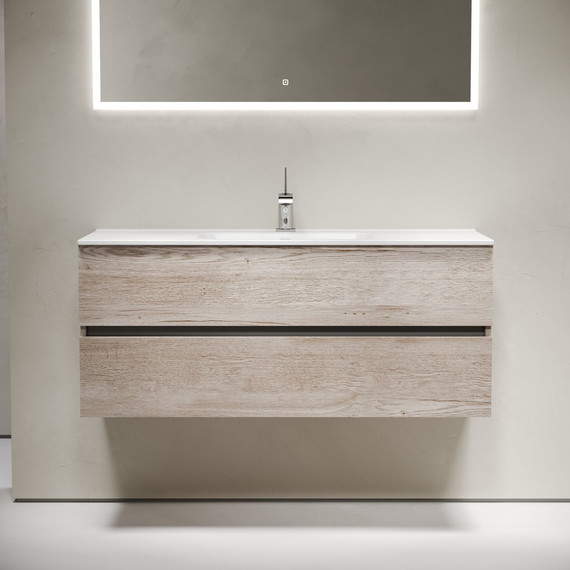 Тумба подвесная с раковиной-столешницей Sancos Urban 120 см UR120-1EG, дуб галифакс натуральный (раковина Element CN7006) - фото 