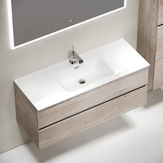 Тумба подвесная с раковиной-столешницей Sancos Urban 120 см UR120-1EG, дуб галифакс натуральный (раковина Element CN7006) - фото 4