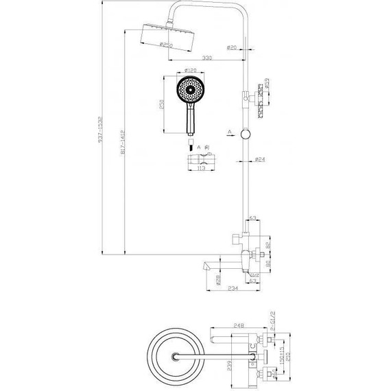 Набор 2 в 1: Душевое ограждение BelBagno (85-100)х(85-100) см UNIQUE-A-2-85/100-C-Cr + Душевая стойка BelBagno UNIQUE-VSCM-CRM - фото 9
