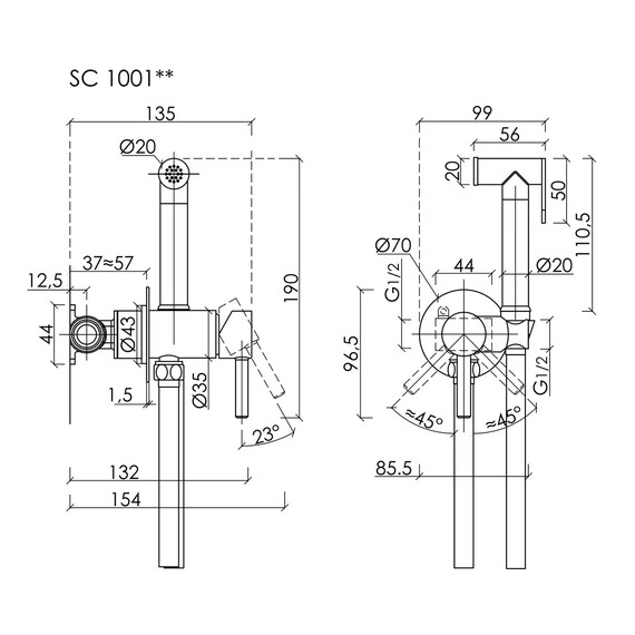 Набор для гигиенического душа Sancos Start SC1001MB, чёрный матовый (со скрытой частью) - фото 8