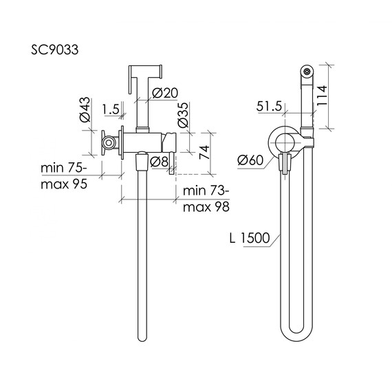 Набор для гигиенического душа Sancos Etna SC9033GG, вороненая сталь (со скрытой частью) - фото 2