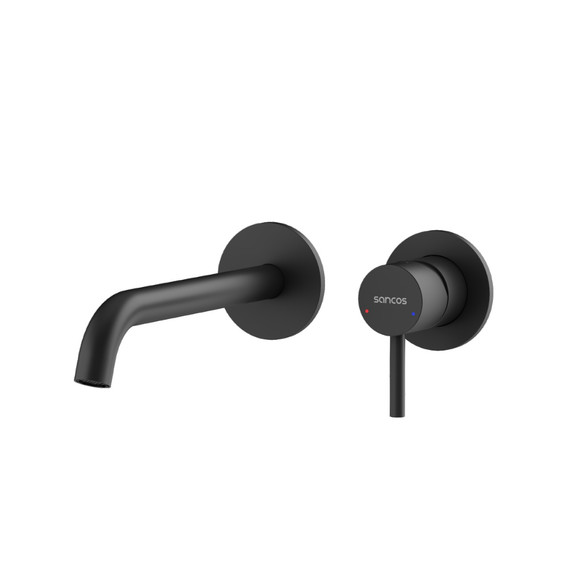 Смеситель для раковины настенный Sancos Etna SC9004MB, чёрный матовый (со скрытой частью) - фото 2