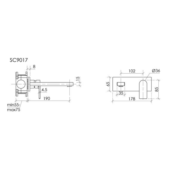 Смеситель для раковины настенный Sancos Studio SC9017MB, чёрный матовый (со скрытой частью) - фото 6