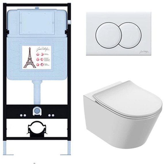 Инсталляция с подвесным безободковым унитазом Jacob Delafon Bastille EDAB103-00, сиденье с тонкой крышкой микролифт - фото 