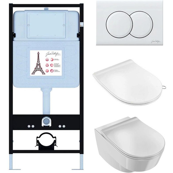 Инсталляция с подвесным безободковым унитазом Jacob Delafon Odeon Rive Gauche EDR103-00, сиденье с тонкой крышкой микролифт - фото 