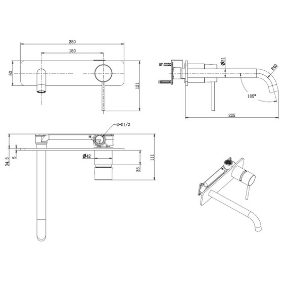 Смеситель для раковины настенный Allen Brau Glority 5.51004-00 (со скрытой частью) - фото 5
