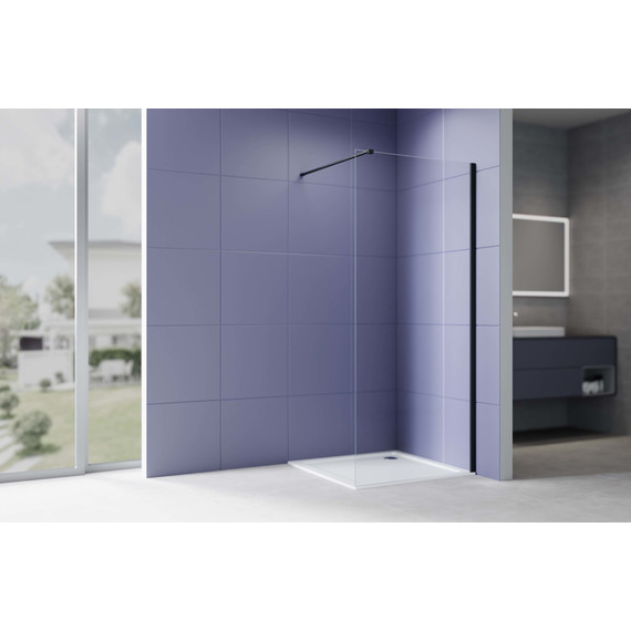 Душевая перегородка Aquatek Walk in 120 см AQ.WI.120.1BL (стекло 8 мм) с кронштейном в комплекте, чёрный матовый/прозрачное - фото 