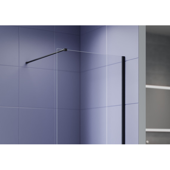 Душевая перегородка Aquatek Walk in 90 см AQ.WI.090.1BL (стекло 8 мм) с кронштейном в комплекте, чёрный матовый/прозрачное - фото 2