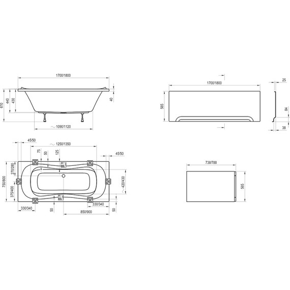 Панель фронтальная для ванны 180 см CZ001Y0A00 - фото 2