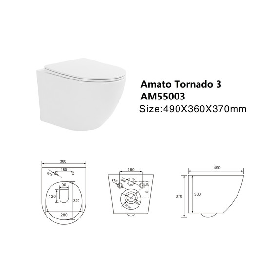Унитаз подвесной безободковый Taliente Amato Tornado 3 AM55003 с крышкой микролифт (система смыва Торнадо) - фото 8