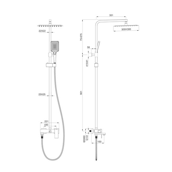 Душевая стойка Wonzon & Woghand Cube WW-88739016-MB, чёрный матовый - фото 7