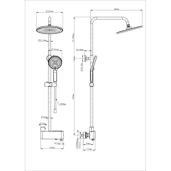 Душевая стойка с термостатом Wonzon & Woghand Muse WW-B3110-BGG, тёмный графит брашированный - фото 2
