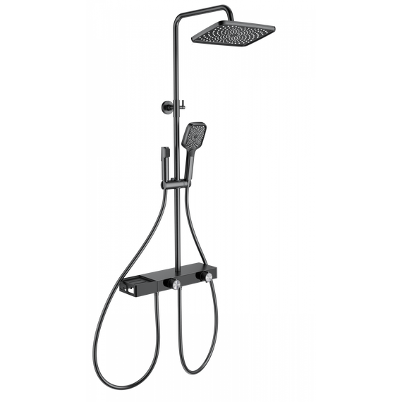 Душевая стойка с термостатом и гигиеническим душем Wonzon & Woghand Shelf WW-B4161-BGG, тёмный графит брашированный - фото 