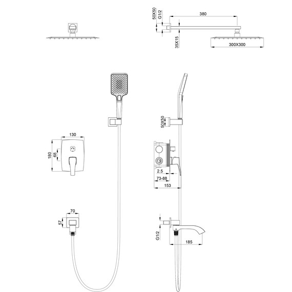 Душевая система для ванны Wonzon & Woghand Flex WW-88939072-CR - фото 2