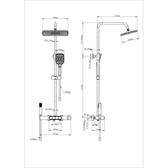 Душевая стойка с термостатом Wonzon & Woghand Muse WW-B4129-BGG, тёмный графит брашированный - фото 2