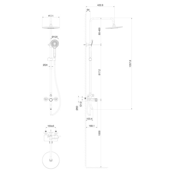 Душевая стойка Wonzon & Woghand Click WW-N3S962-MB, чёрный матовый - фото 7