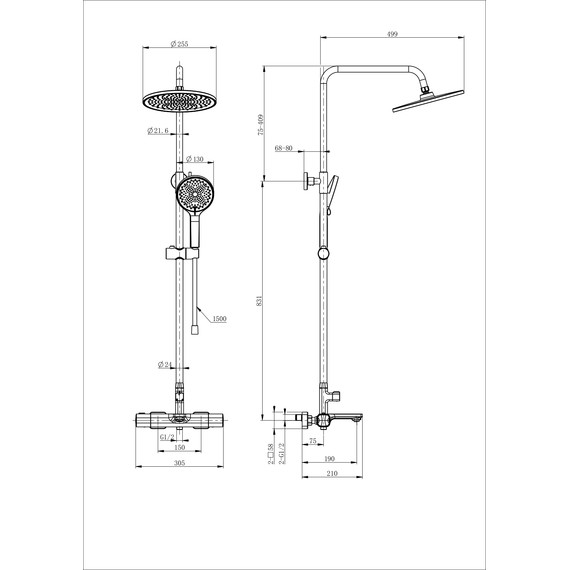 Душевая стойка с термостатом Wonzon & Woghand Solid WW-C3011-A-BGG, тёмный графит брашированный - фото 2