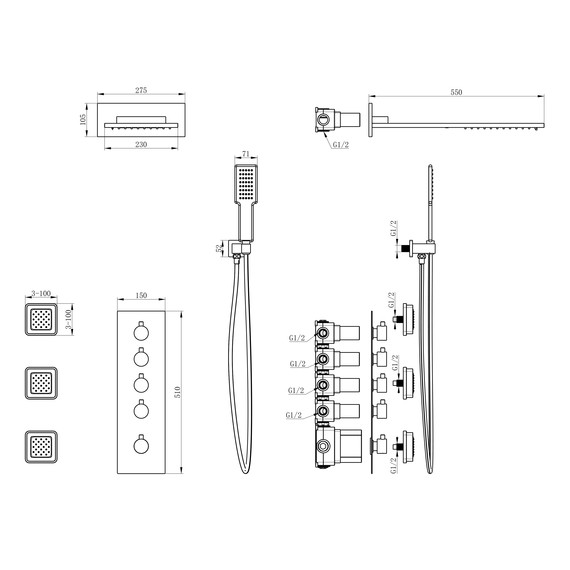 Душевая система для душа с термостатом Wonzon & Woghand WW-D4100-MW, белый матовый - фото 2