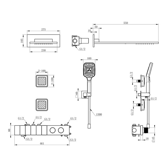 Душевая система для душа с термостатом Wonzon & Woghand WW-D4538-A-CR - фото 2