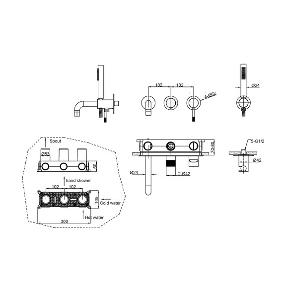 Смеситель для ванны Boheme Uno 464-3-CB (со скрытой частью) брашированная медь - фото 2