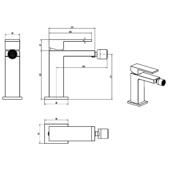 Смеситель для биде Boheme Qubic 476-BRB, брашированная бронза - фото 2