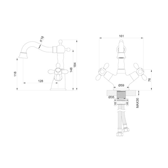 Смесители для раковины Wonzon & Woghand Retro WW-88139020-PG, золото - фото 5