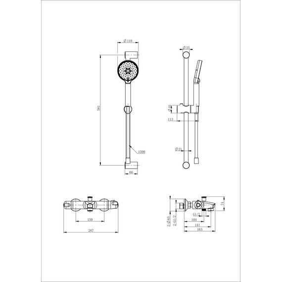 Смесители для ванны с термостатом Wonzon & Woghand WW-C2001-A-MB, чёрный - фото 2