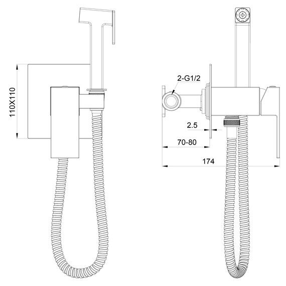 набор для гигиенического душа Wonzon & Woghand Cube WW-88829016-BG (со скрытой частью) золото - фото 6