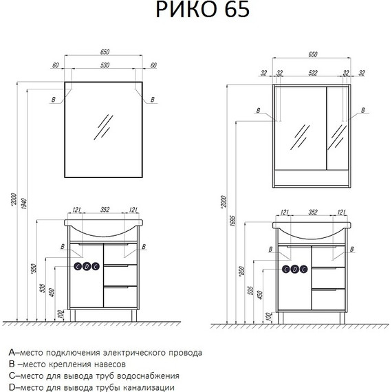 Тумба напольная с раковиной Акватон Рико 65 см 1A2133K1RIB90, белый/ясень - фото 4