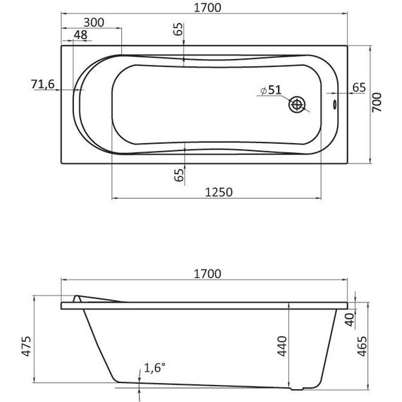 Ванна акриловая Santek Тенерифе 170x70 см 1.WH30.2.207, Размер - мм: 1700х700 - фото 2