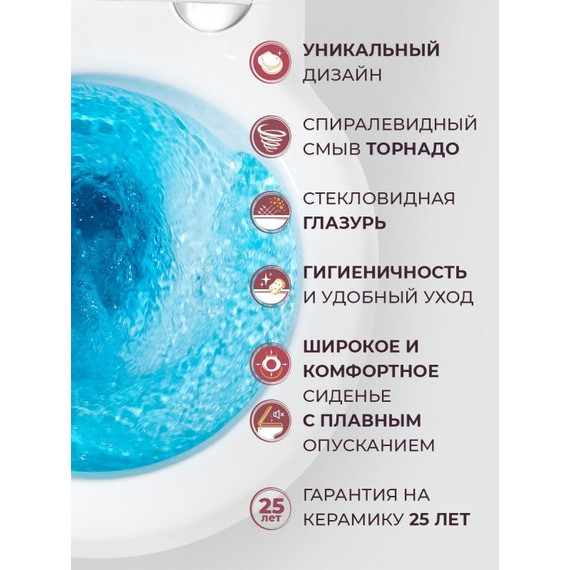 Унитаз подвесной безободковый Cezares Grande-Tor CZR-308-TH-TOR/SC с тонкой крышкой микролифт (система смыва Торнадо) - фото 20