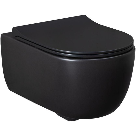 Унитаз подвесной безободковый Allen Brau Priority 4.31001.31 с тонкой крышкой микролифт, чёрный матовый - фото 